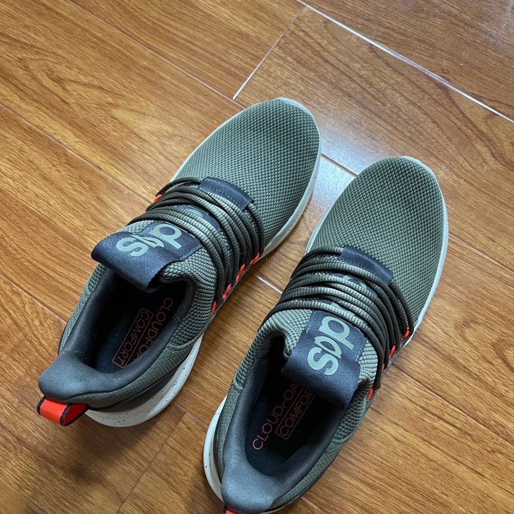 adidas Olive Green Knit Lace-Up Men's Sneakers with Black and Red Accents